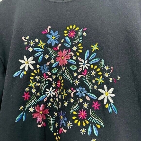 Zara Black Embroidered Floral Sequin Detail Longsleeves Mini Dress Size Medium - Picture 8 of 10